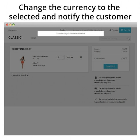 Force Currency at Checkout module for PrestaShop