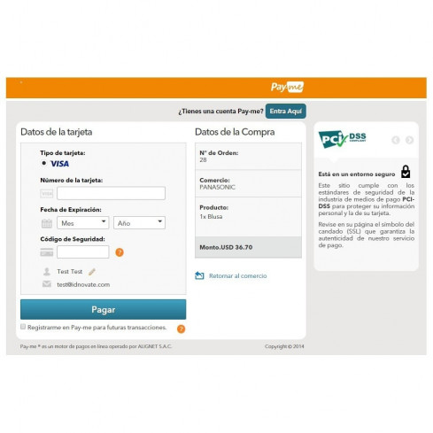 Módulo Pago tarjeta de crédito Alignet PayMe pago en un click para PrestaShop