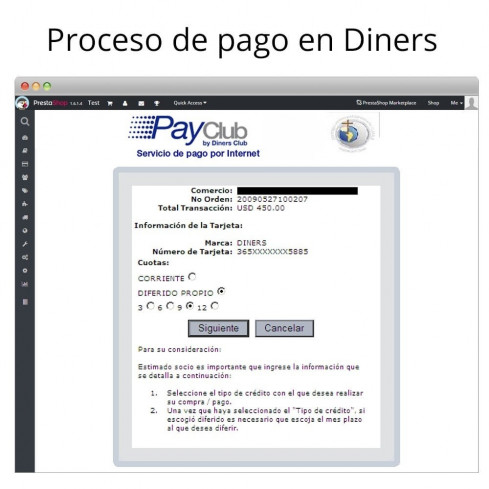 Módulo Interdin PayClub de Diners Club para PrestaShop