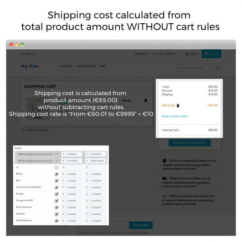 Shipping costs without shopping cart rules/discounts-Modul für PrestaShop