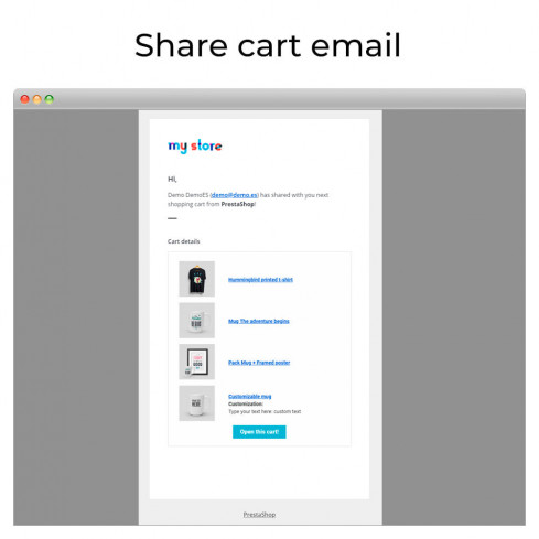 Módulo Compartir y guardar carrito - Crear carrito desde URL para PrestaShop