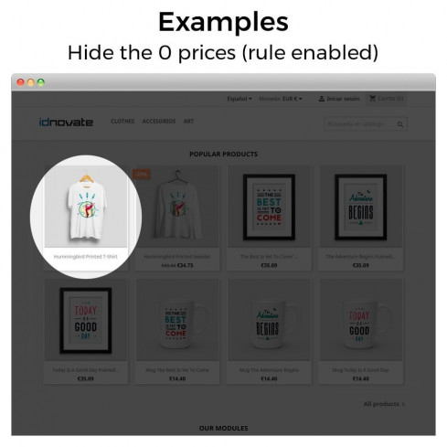 Módulo Ocultar precios y desactivar la compra para PrestaShop