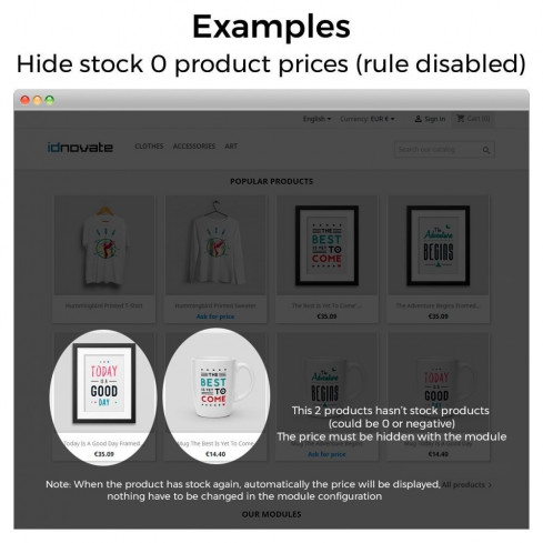 Módulo Ocultar precios y desactivar la compra para PrestaShop