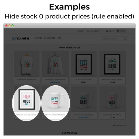 Módulo Ocultar precios y desactivar la compra para PrestaShop