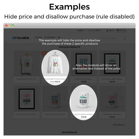 Módulo Ocultar precios y desactivar la compra para PrestaShop
