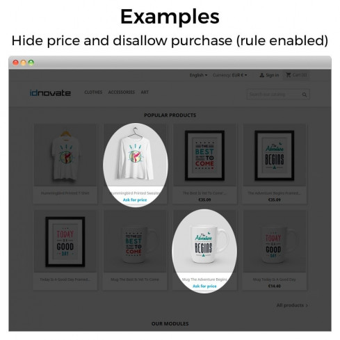 Módulo Ocultar precios y desactivar la compra para PrestaShop