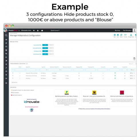 Moduł Hide products (stock 0, price range, countries, group) dla PrestaShop