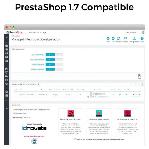 Módulo Ocultar productos (sin stock, por precios, por país) para PrestaShop