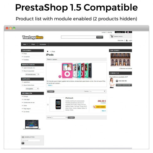 Módulo Ocultar productos (sin stock, por precios, por país) para PrestaShop