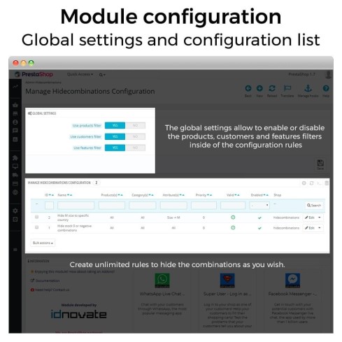Módulo Ocultar atributos y combinaciones de producto para PrestaShop