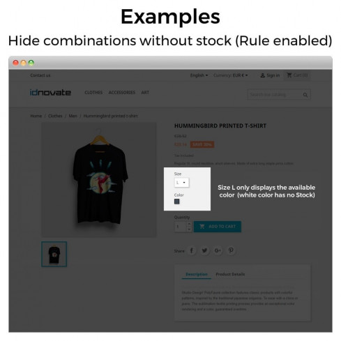 Module Hide product attributes and combinations pour PrestaShop