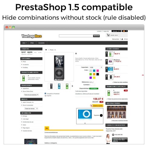 Módulo Ocultar atributos y combinaciones de producto para PrestaShop