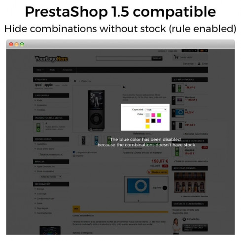 Module Hide product attributes and combinations pour PrestaShop