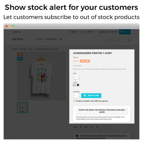 Módulo Alertas de Stock - Aviso de Productos con Nuevo Stock para PrestaShop