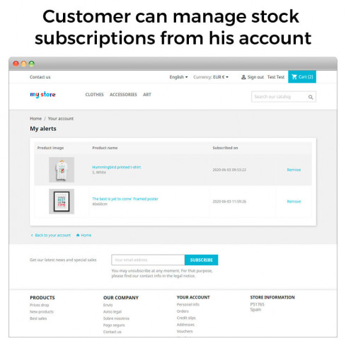 Módulo Alertas de Stock - Aviso de Productos con Nuevo Stock para PrestaShop