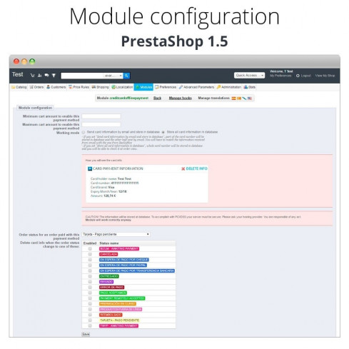 Módulo Pago offline/manual con tarjeta de crédito/débito para PrestaShop