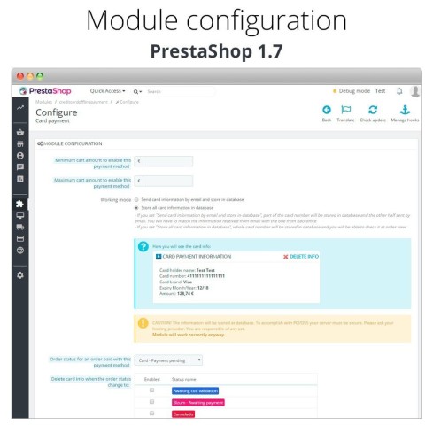 Modulo Pagamento offline/manuale con carta di credito/debito per PrestaShop