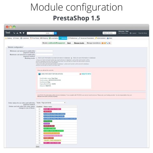 Module Paiement offline/manuel avec une carte de crédit/débit pour PrestaShop