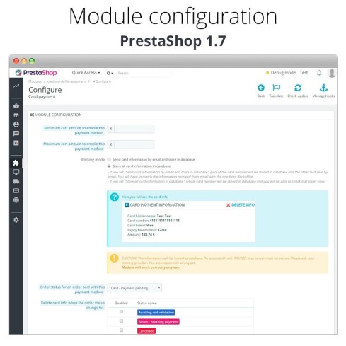 Module Paiement offline/manuel avec une carte de crédit/débit pour PrestaShop