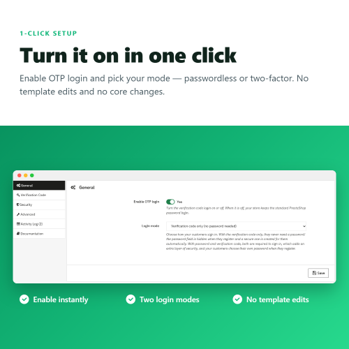 Module Passwordless Login: sign in with an email OTP code pour PrestaShop