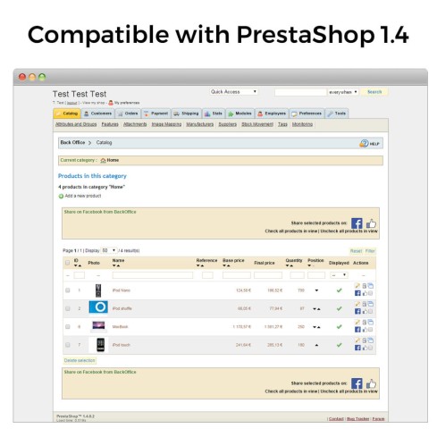 Module Partage sur Réseau Social depuis le Backoffice pour PrestaShop