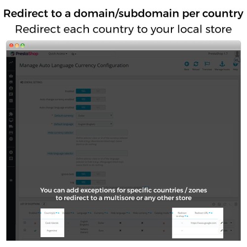 Módulo Auto Cambio de País, Idioma y Moneda - Geolocalización para PrestaShop