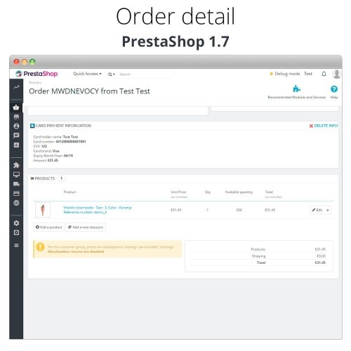 Module Paiement offline/manuel avec une carte de crédit/débit pour PrestaShop