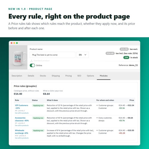 Moduł Podwyżki cen, rabaty, rabaty ilościowe i ceny stałe dla PrestaShop