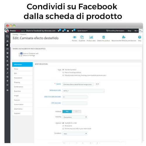 Modulo Condividi sui Social Network dal Backoffice per PrestaShop