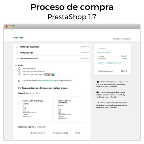 Modulo BBVA Virtual POS Redsys ®* (Bizum ®*, Refunds, Click to Pay) per PrestaShop