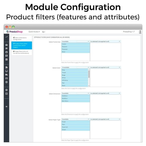 Module Hide product attributes and combinations pour PrestaShop