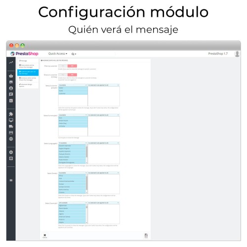 Módulo Mensajes en cualquier lugar para PrestaShop